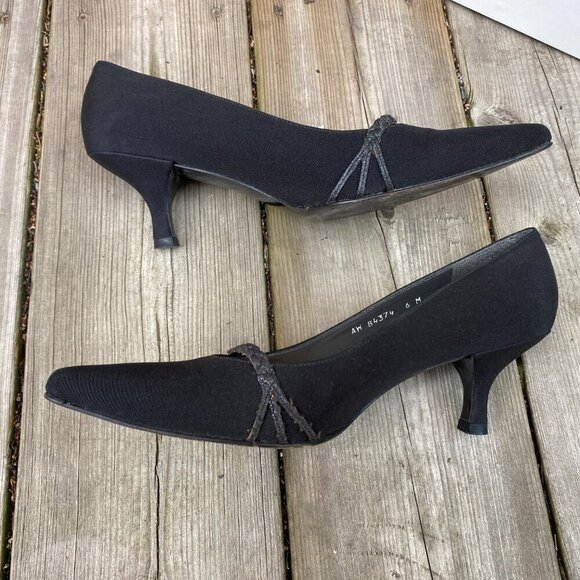 Vintage Stuart Weitzman Womens Pump Size 6 Black Satin High Heels - Picture 5 of 13